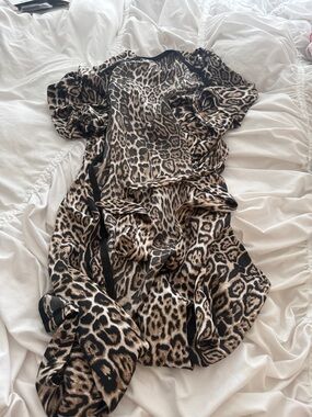 Leopard Print Satin Caftan - Brown & Black